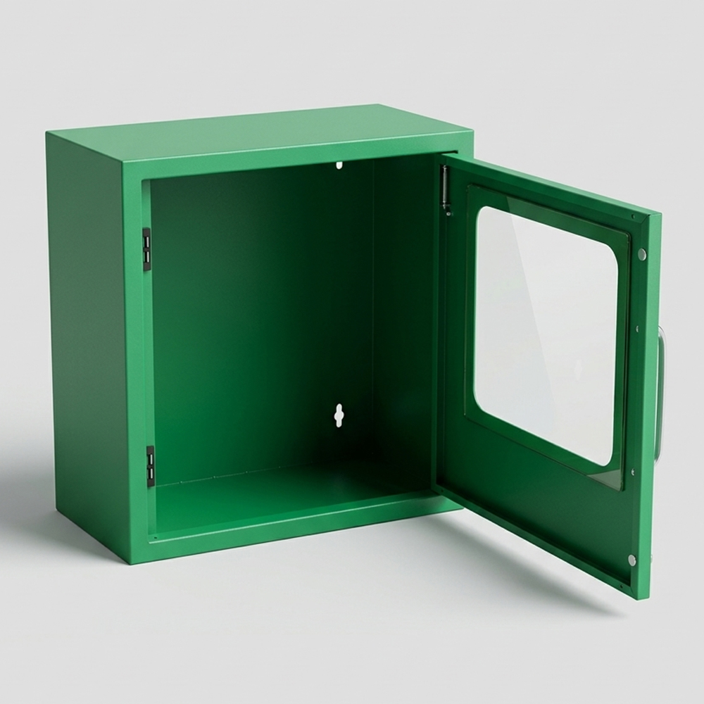 Gabinete de almacenamiento de acero montado en la pared con puerta de vidrio - Cierre magnético, 380×210×382 mm