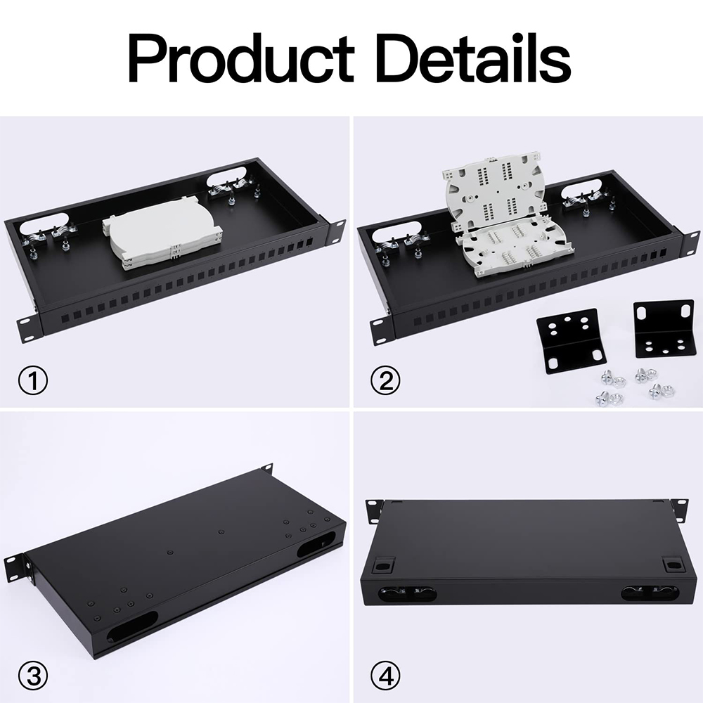 1U caja de fibra óptica LC o SC de carga completa para montaje en bastidor de 19 pulgadas con coletas