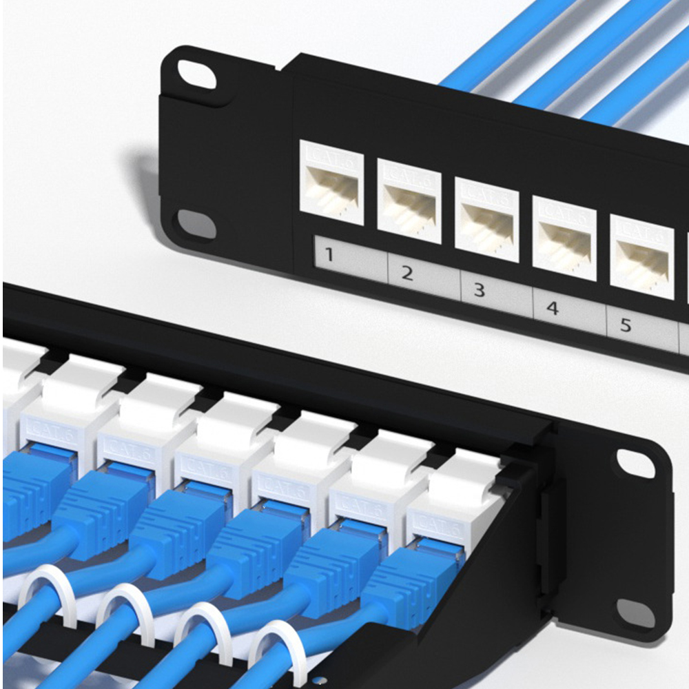 Panel de conexión de cobre Ethenet en blanco FTP de 1U y 24 puertos con obturador y conexión a tierra