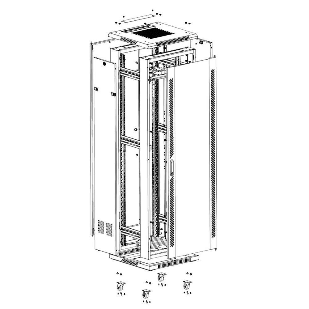 Gabinete de servidor de telecomunicaciones con puerta de vidrio 42u de 19 ' con borde de puerta ventilado