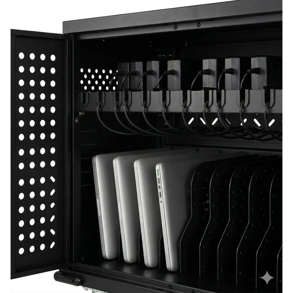 Carro de carga de 32 vías para portátiles y Chromebooks con opciones de carga inteligente