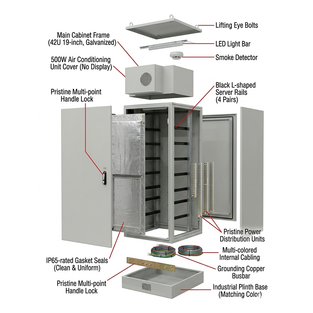Gabinete de telecomunicaciones para exteriores IP65 42U 800×800 con aire acondicionado y sistema de monitoreo