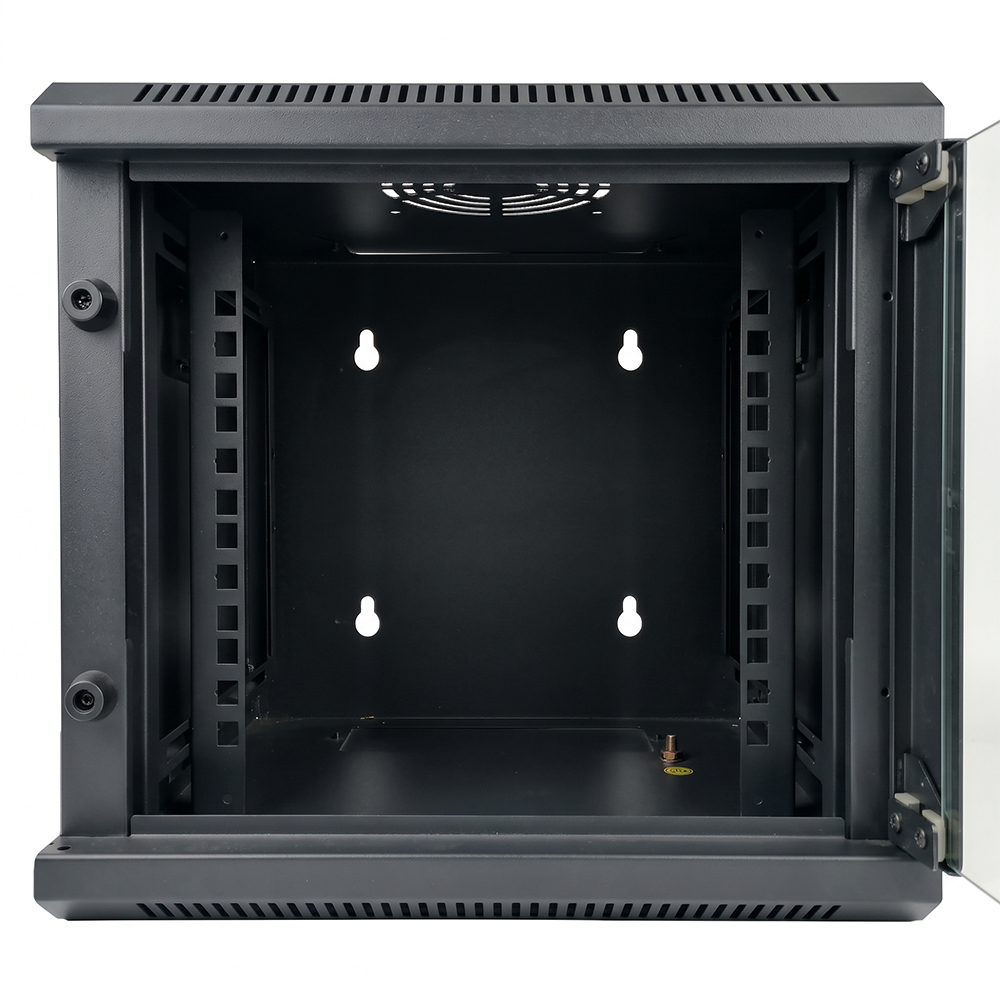 Gabinete de red de montaje en pared de 10 pulgadas - Gabinete compacto para mini servidor SOHO con puerta de vidrio templado y paneles laterales extraíbles (RAL9005 negro)