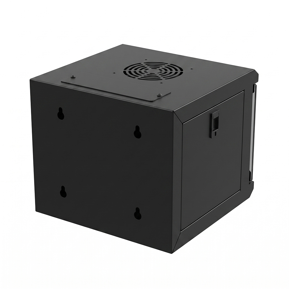 Gabinete de red de montaje en pared de 10 pulgadas - Gabinete compacto para mini servidor SOHO con puerta de vidrio templado y paneles laterales extraíbles (RAL9005 negro)