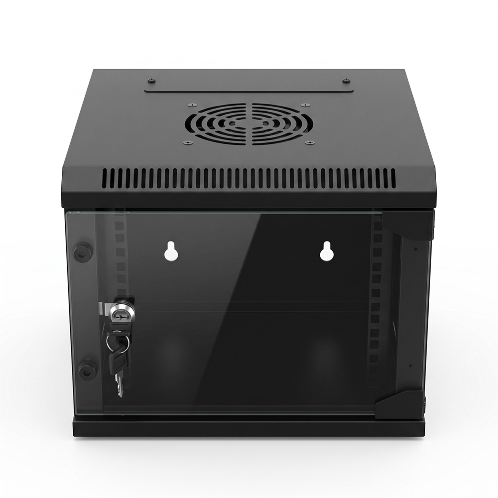 Gabinete de red de montaje en pared de 10 pulgadas - Gabinete compacto para mini servidor SOHO con puerta de vidrio templado y paneles laterales extraíbles (RAL9005 negro)