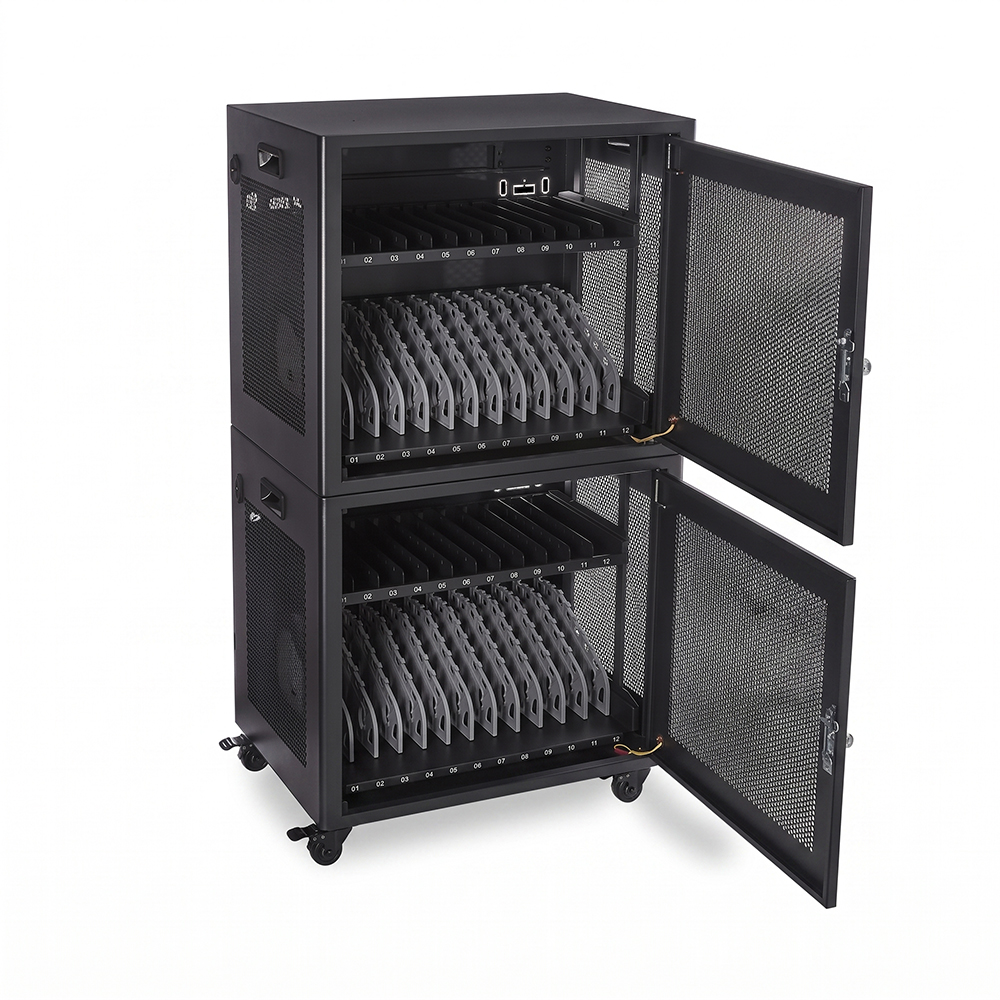 Gabinete de carga para 12 dispositivos tamaño mini para computadora portátil y Chromebook 110/220 V CA | WebiT WB-CC-XS