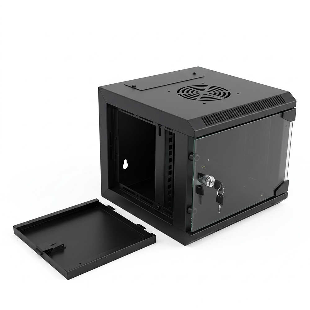 Gabinete de red de montaje en pared de 10 pulgadas - Gabinete compacto para mini servidor SOHO con puerta de vidrio templado y paneles laterales extraíbles (RAL9005 negro)